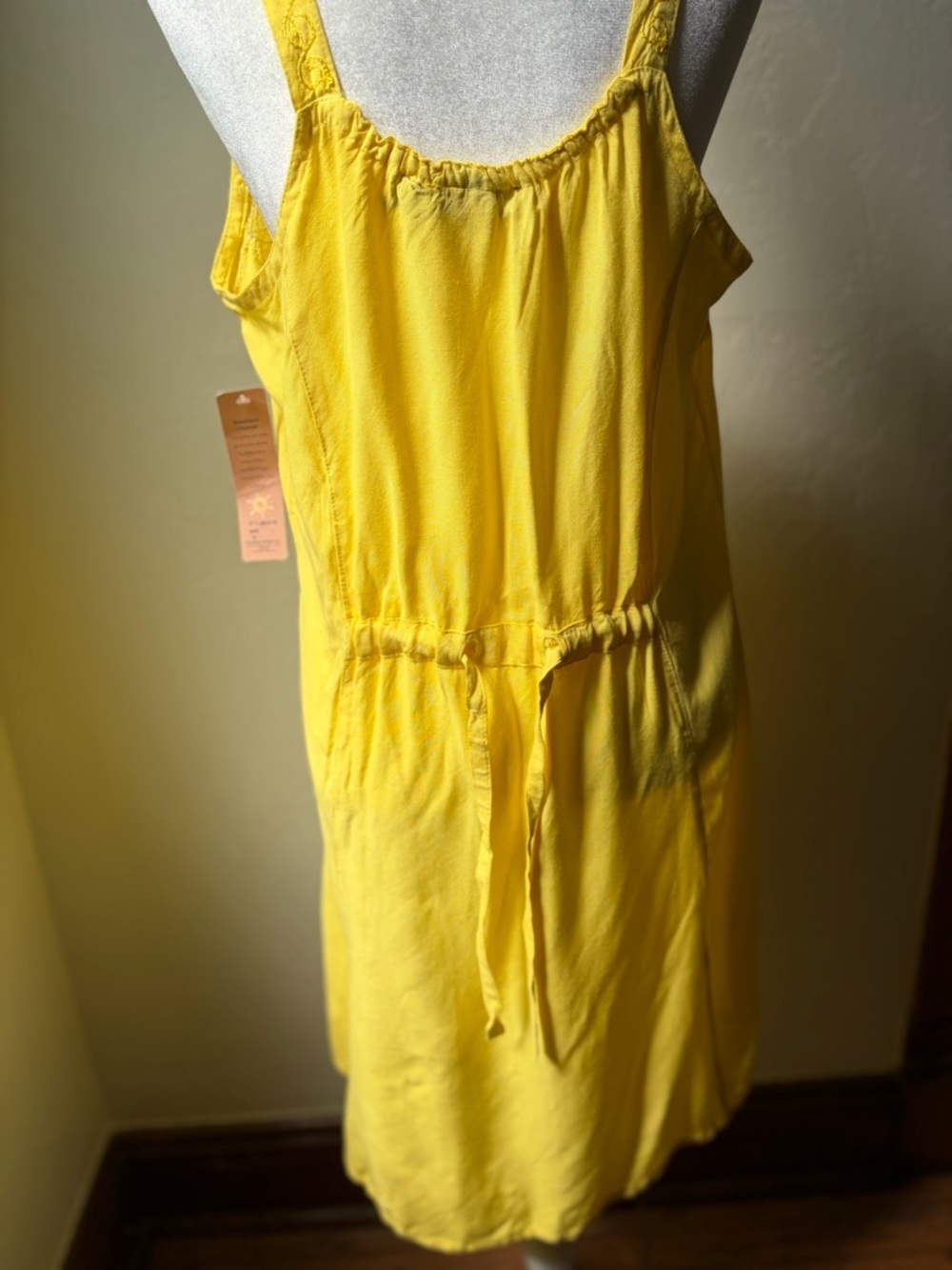 Raya Sun Embroidered Palm Tree Sundress Yellow Sleeveless NWT L - Picture 7 of 9